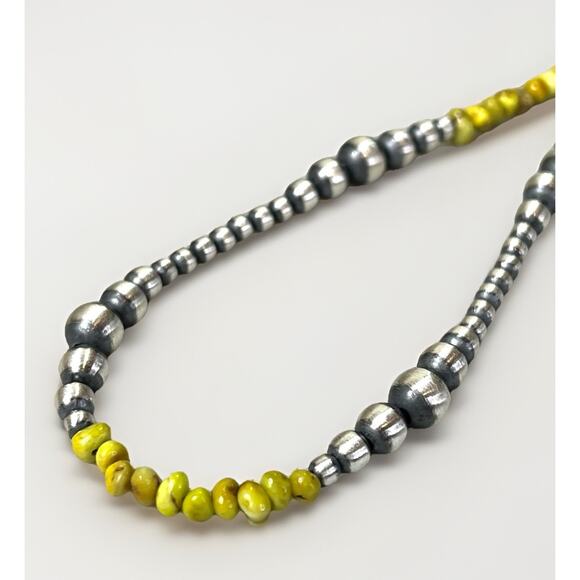 Sterling Silver NAVAJO PEARL & Palomino Turquoise Beaded 17” Necklace .925 NEW - Picture 8 of 13